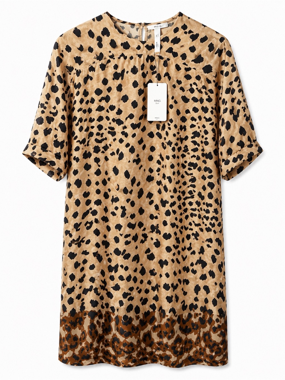 MNG Suit Leopard Print Dress Size 8 NWT Tan Animal Print Shift Mini Dress chic